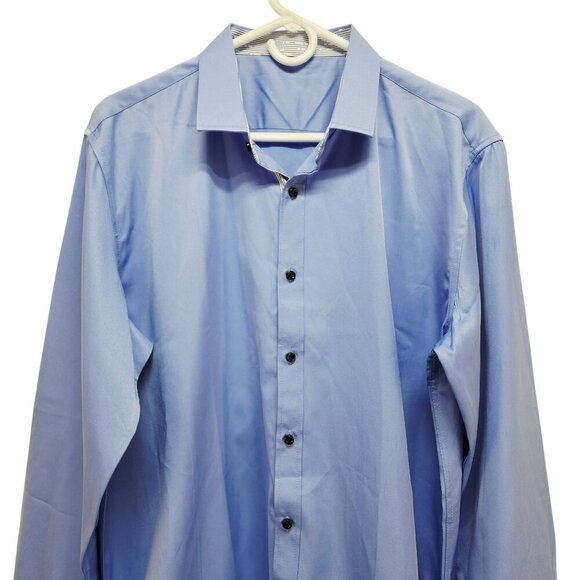 Mens Light Blue Long Sleeve Button-Down Shirt Spread Collar Black Size L - Picture 3 of 9